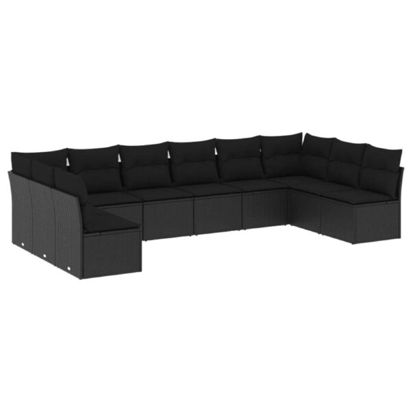 10 Piece Garden Sofa Set with Cushions Black Poly Rattan vidaXL