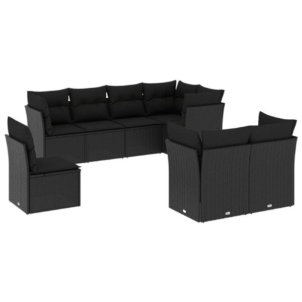 8 Piece Garden Sofa Set with Cushions Black Poly Rattan vidaXL