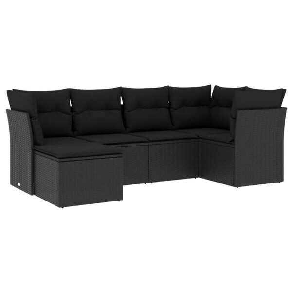 6 Piece Garden Sofa Set with Cushions Black Poly Rattan vidaXL