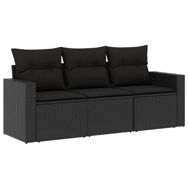 3 Piece Garden Sofa Set with Cushions Black Poly Rattan vidaXL