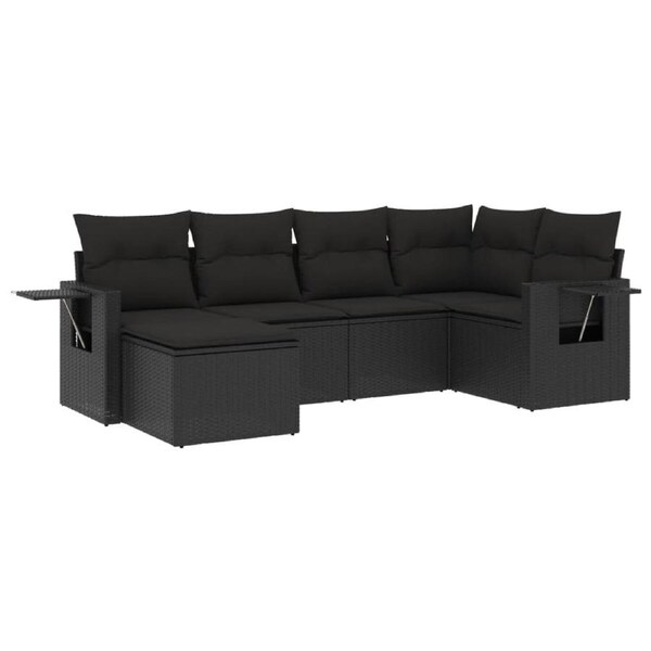 6 Piece Garden Sofa Set with Cushions Black Poly Rattan vidaXL