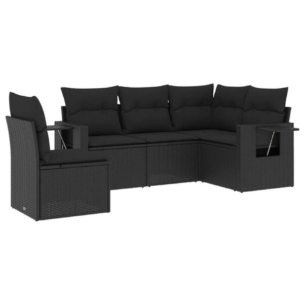 5 Piece Garden Sofa Set with Cushions Black Poly Rattan vidaXL