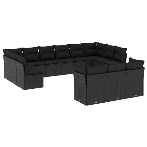 13 Piece Garden Sofa Set with Cushions Black Poly Rattan vidaXL