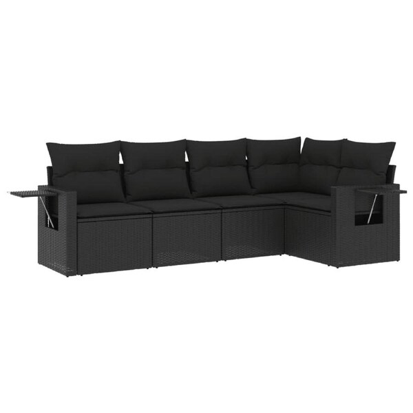 5 Piece Garden Sofa Set with Cushions Black Poly Rattan vidaXL