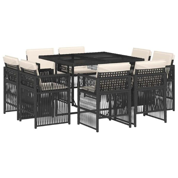 9 Piece Garden Dining Set with Cushions Black Poly Rattan vidaXL