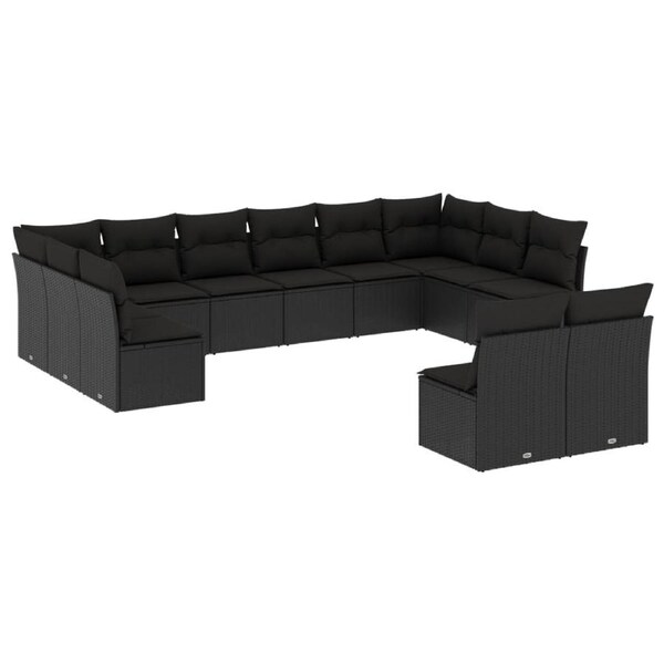12 Piece Garden Sofa Set with Cushions Black Poly Rattan vidaXL