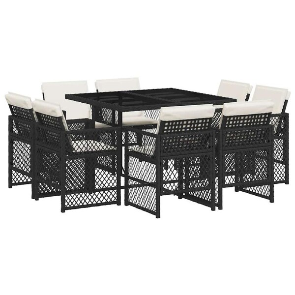 9 Piece Garden Dining Set with Cushions Black Poly Rattan vidaXL