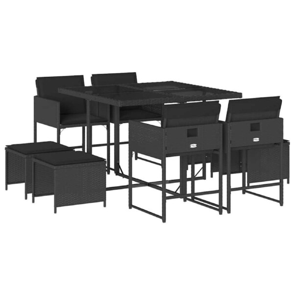 9 Piece Garden Dining Set with Cushions Black Poly Rattan vidaXL