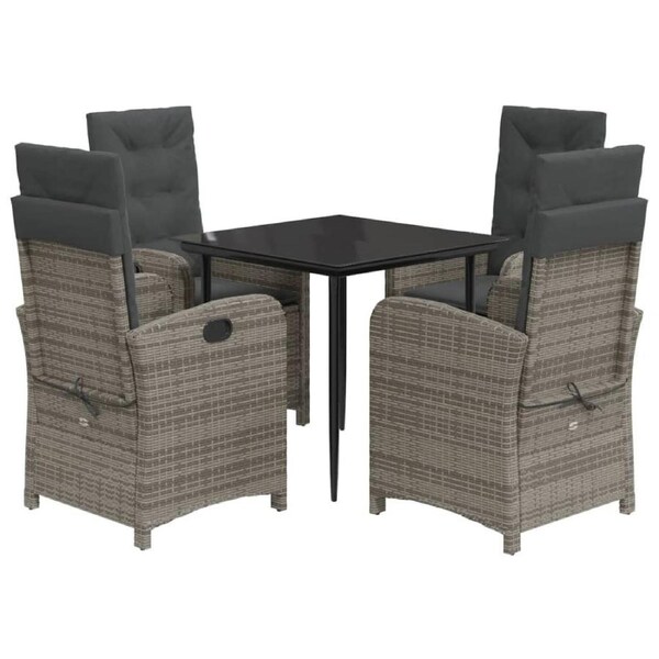 5 Piece Garden Dining Set with Cushions Grey Poly Rattan vidaXL