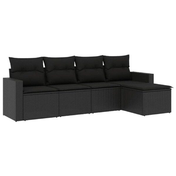 5 Piece Garden Sofa Set with Cushions Black Poly Rattan vidaXL