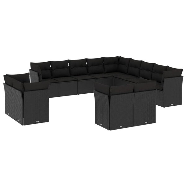 13 Piece Garden Sofa Set with Cushions Black Poly Rattan vidaXL