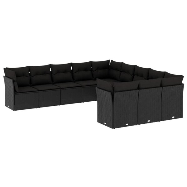 11 Piece Garden Sofa Set with Cushions Black Poly Rattan vidaXL