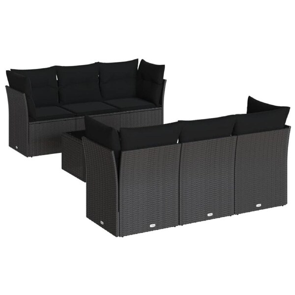 7 Piece Garden Sofa Set with Cushions Black Poly Rattan vidaXL