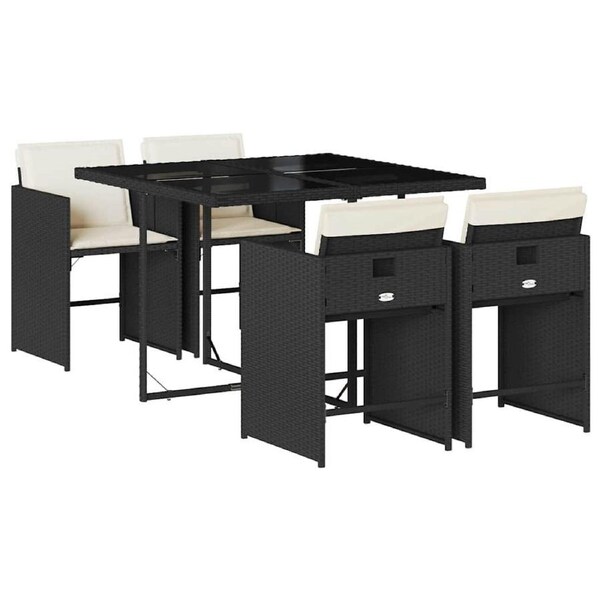 5 Piece Garden Dining Set with Cushions Black Poly Rattan vidaXL