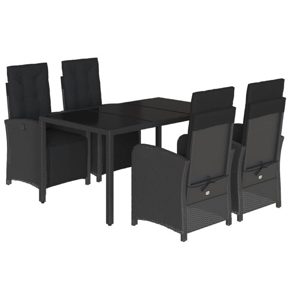 5 Piece Garden Dining Set with Cushions Black Poly Rattan vidaXL