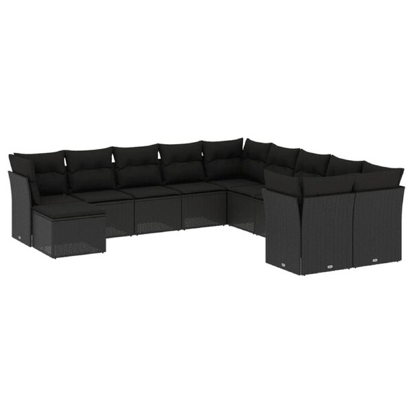 11 Piece Garden Sofa Set with Cushions Black Poly Rattan vidaXL
