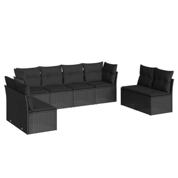 8 Piece Garden Sofa Set with Cushions Black Poly Rattan vidaXL