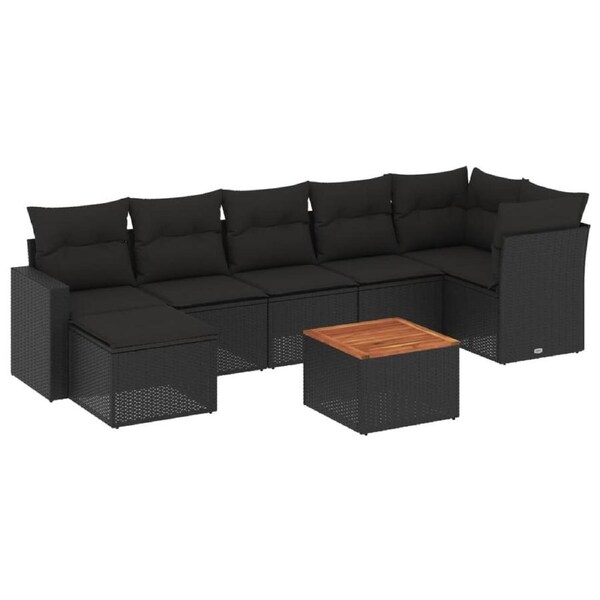 8 Piece Garden Sofa Set with Cushions Black Poly Rattan vidaXL