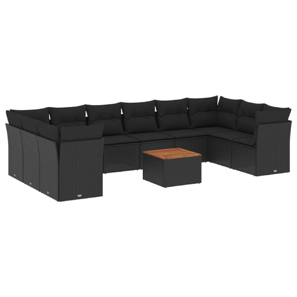11 Piece Garden Sofa Set with Cushions Black Poly Rattan vidaXL