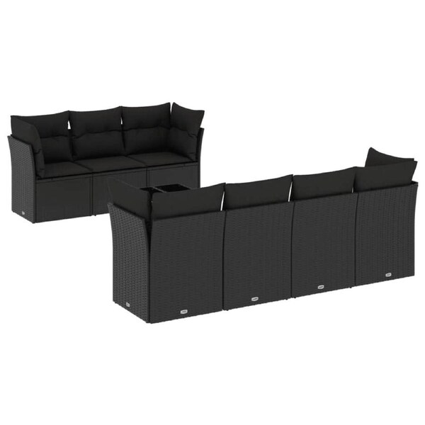 8 Piece Garden Sofa Set with Cushions Black Poly Rattan vidaXL