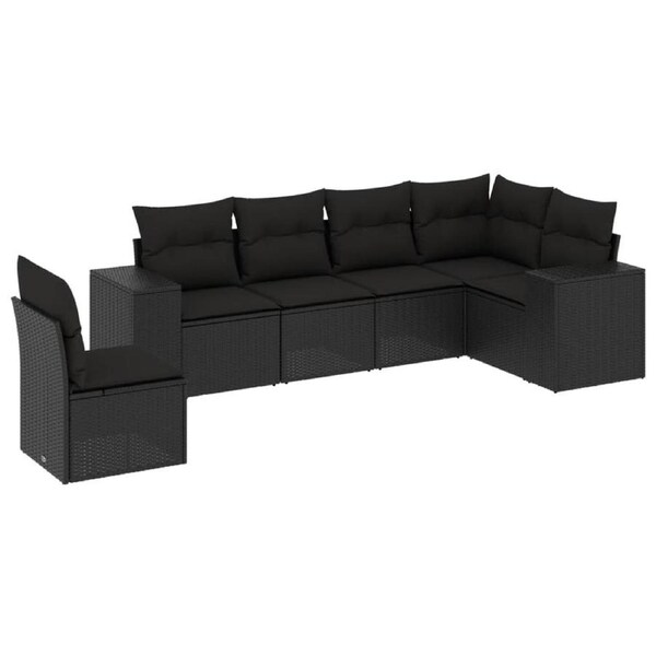 6 Piece Garden Sofa Set with Cushions Black Poly Rattan vidaXL