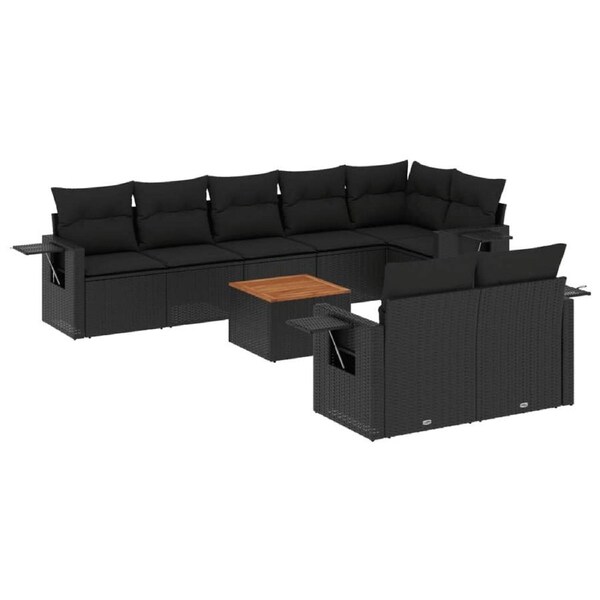 9 Piece Garden Sofa Set with Cushions Black Poly Rattan vidaXL