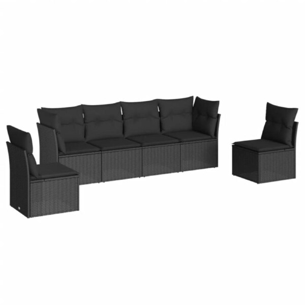 6 Piece Garden Sofa Set with Cushions Black Poly Rattan vidaXL