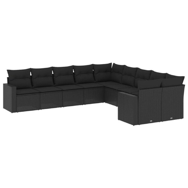 10 Piece Garden Sofa Set with Cushions Black Poly Rattan vidaXL