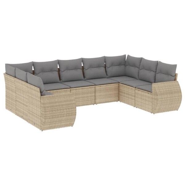 9 Piece Garden Sofa Set with Cushions Beige Poly Rattan vidaXL