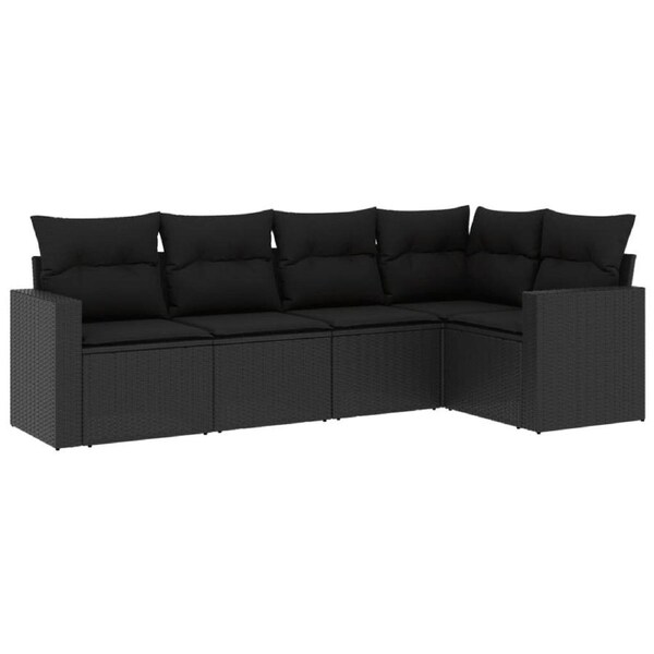 5 Piece Garden Sofa Set with Cushions Black Poly Rattan vidaXL