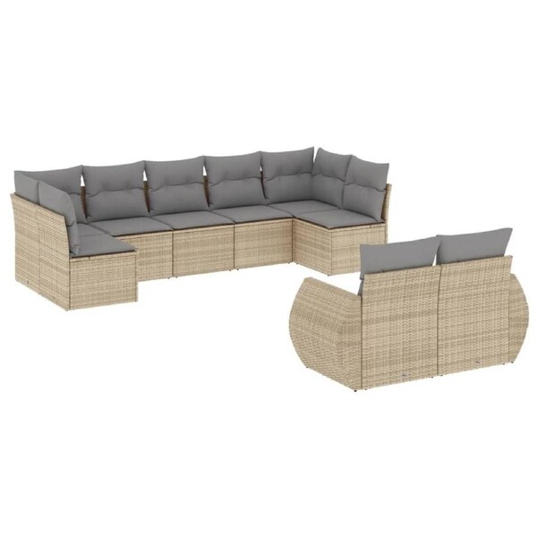 9 Piece Garden Sofa Set with Cushions Beige Poly Rattan vidaXL