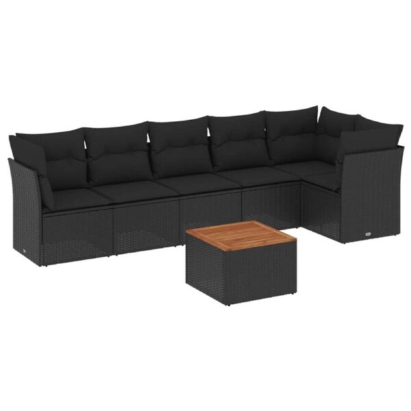 7 Piece Garden Sofa Set with Cushions Black Poly Rattan vidaXL