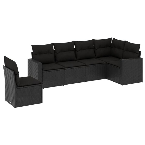 6 Piece Garden Sofa Set with Cushions Black Poly Rattan vidaXL