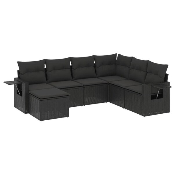 7 Piece Garden Sofa Set with Cushions Black Poly Rattan vidaXL