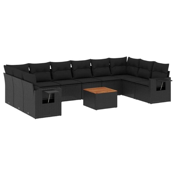 11 Piece Garden Sofa Set with Cushions Black Poly Rattan vidaXL