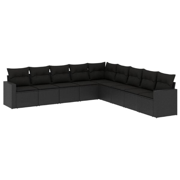 9 Piece Garden Sofa Set with Cushions Black Poly Rattan vidaXL