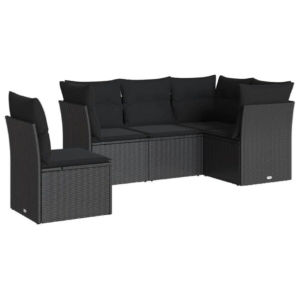5 Piece Garden Sofa Set with Cushions Black Poly Rattan vidaXL