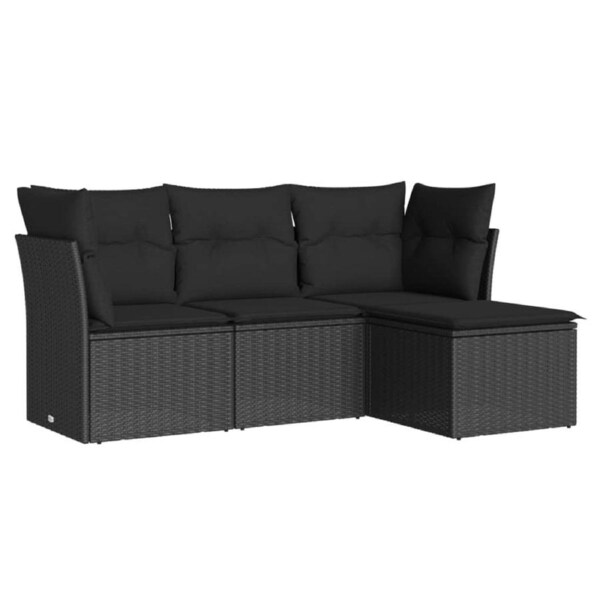 4 Piece Garden Sofa Set with Cushions Black Poly Rattan vidaXL