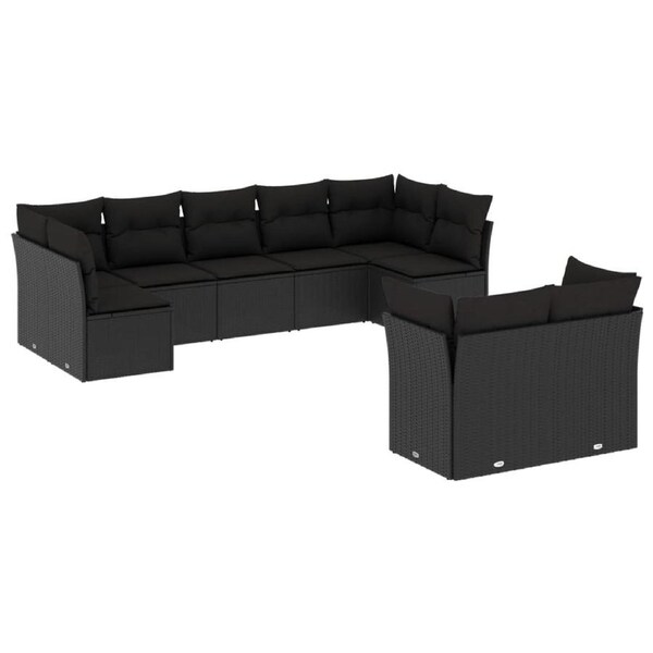 9 Piece Garden Sofa Set with Cushions Black Poly Rattan vidaXL