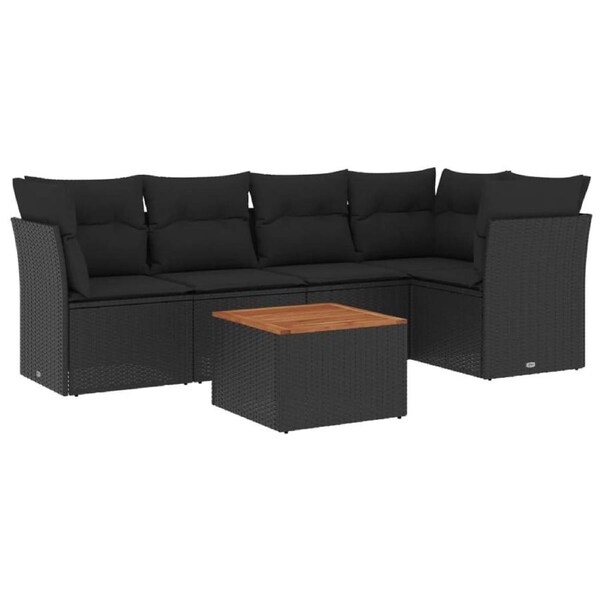 6 Piece Garden Sofa Set with Cushions Black Poly Rattan vidaXL