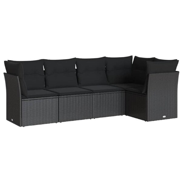 5 Piece Garden Sofa Set with Cushions Black Poly Rattan vidaXL