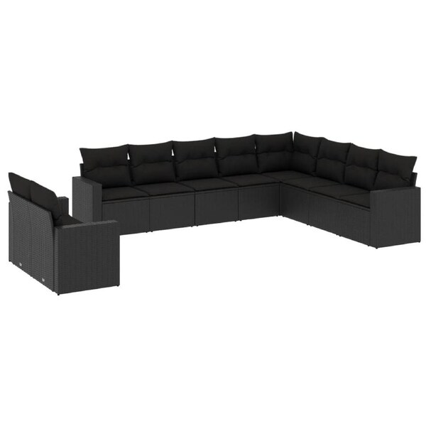 10 Piece Garden Sofa Set with Cushions Black Poly Rattan vidaXL