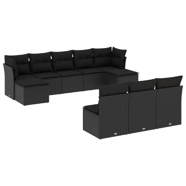 10 Piece Garden Sofa Set with Cushions Black Poly Rattan vidaXL