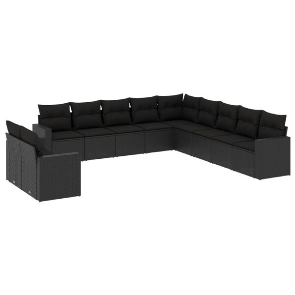 11 Piece Garden Sofa Set with Cushions Black Poly Rattan vidaXL