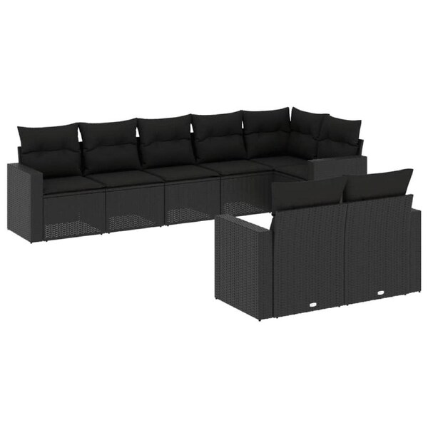 8 Piece Garden Sofa Set with Cushions Black Poly Rattan vidaXL