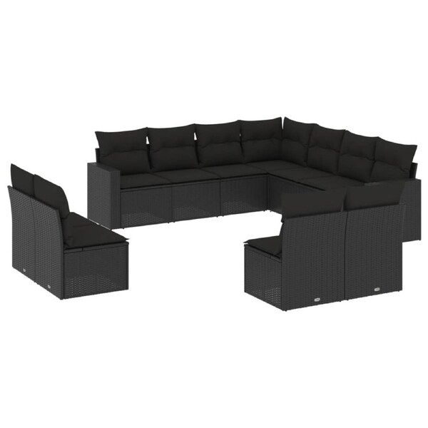 11 Piece Garden Sofa Set with Cushions Black Poly Rattan vidaXL