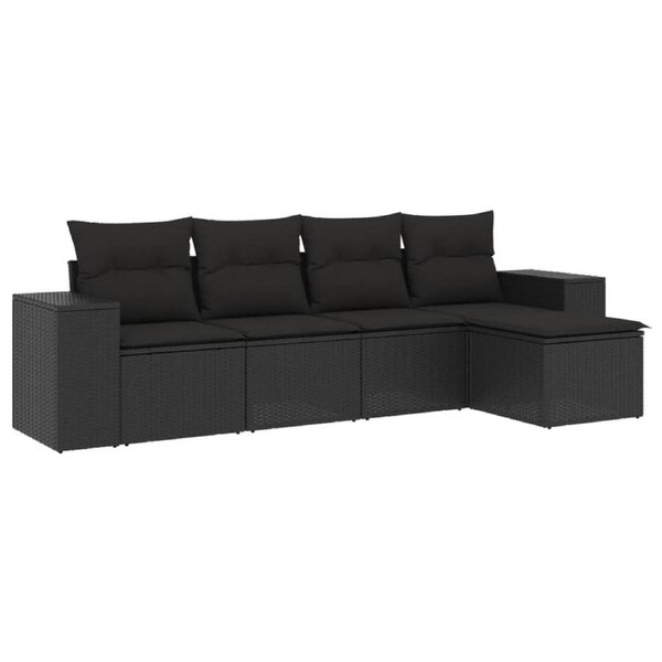 5 Piece Garden Sofa Set with Cushions Black Poly Rattan vidaXL