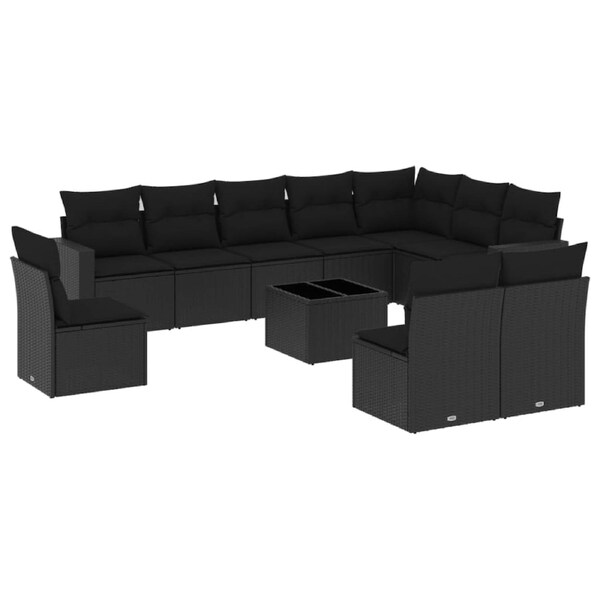 11 Piece Garden Sofa Set with Cushions Black Poly Rattan vidaXL