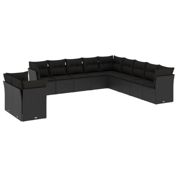 11 Piece Garden Sofa Set with Cushions Black Poly Rattan vidaXL