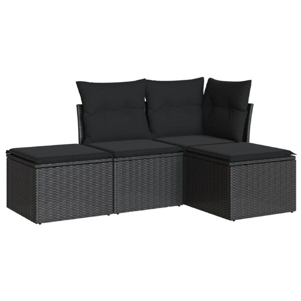 4 Piece Garden Sofa Set with Cushions Black Poly Rattan vidaXL